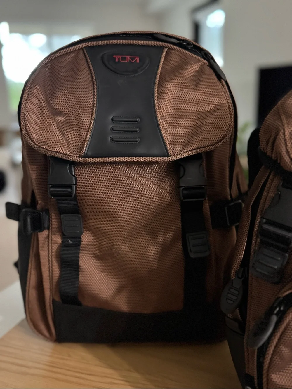 Tumi Men's Brown Nylon Backpack Duo with Black Trim